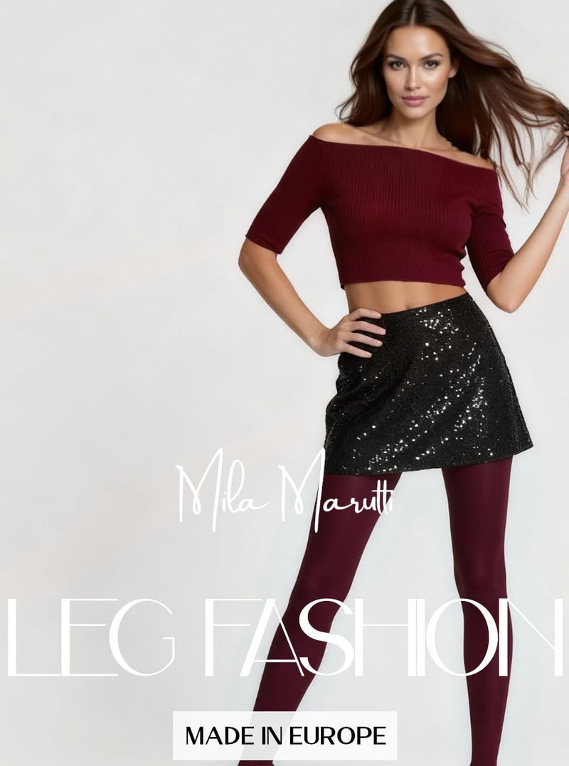 Mila Marutti Opaque Burgundy Tights for Women | Soft Maroon Color Stockings Pantyhose - Burgundy, M - Image 5